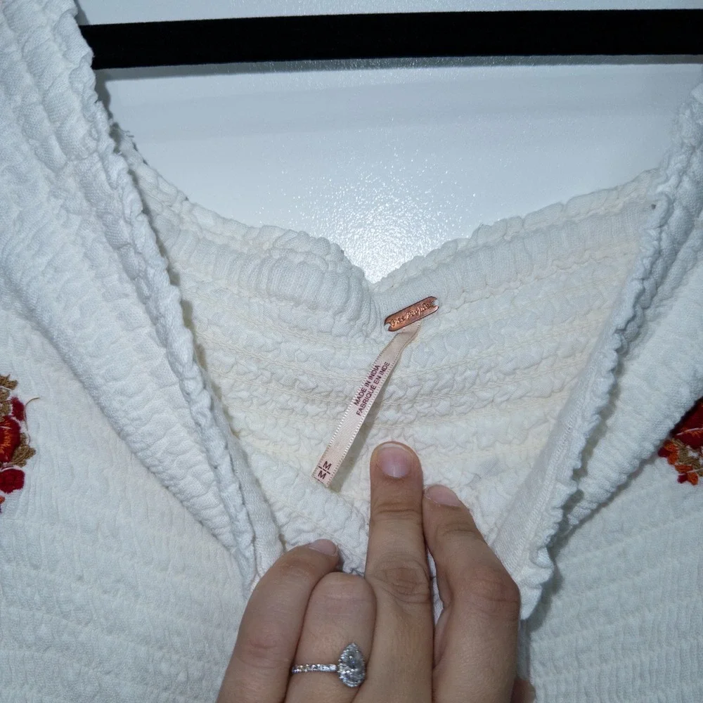 Free People‎ Ivory White Counting Daisies Embroidered Mini Dress Medium